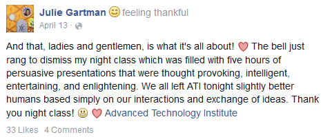 Julie Gartman ATI Review Facebook